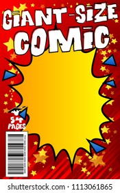 Editable comic book cover with abstract explosion background.