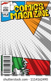 Editable comic book cover with abstract explosion background.