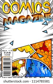 Editable comic book cover with abstract background.