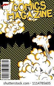 Editable comic book cover with abstract background.