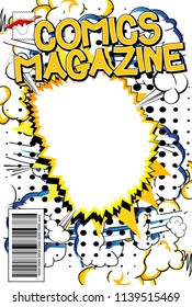 Editable comic book cover with abstract background.