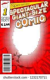 Editable comic book cover with abstract background.