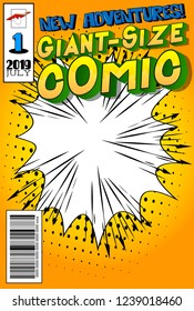 Editable comic book cover with abstract background. Vector illustration style cartoon.