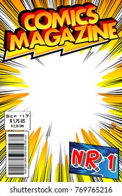 Editable comic book cover with abstract explosion background.