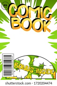 Editable comic book cover with simple explosion background. Vector illustration.