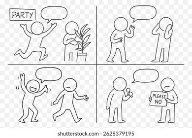 
 Editable Comic Strip – Funny Extrovert vs Introvert Party Moments with Blank Speech Bubbles

