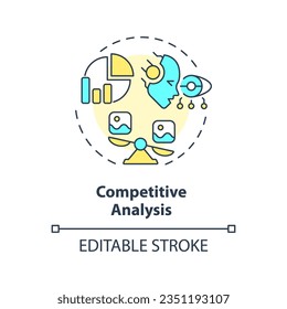 Editable competitive analysis icon concept, isolated vector, AI for SEO thin line illustration.