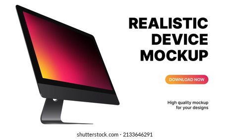 Editable Computer Mockup. Monitor Side View with Gradient Screen on White Background. Vector illustration