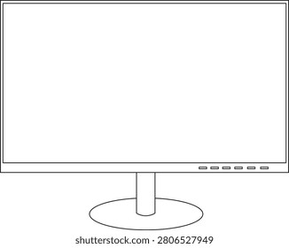 Editable computer monitor outline vector illustration with clean line art. Perfect for technology, office, workspace, digital devices, website, application, UI, presentation, and educational designs.
