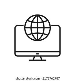 Editable Computer World Wide Web Surfing To Internet Line Icon. Vector Illustration Isolated On White Background. Using For Website Or Mobile App