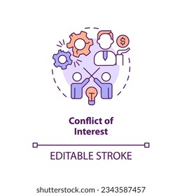 Editable conflict of interest icon concept, isolated vector, lobbying government thin line illustration.