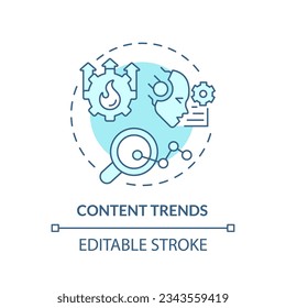 Editable content trends icon concept, isolated vector, AI for SEO blue thin line illustration.