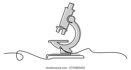 Editable continuous one line drawing microscope vector for modern lab sites. Ideal for symbolizing minimalist science, clean research, and sleek tech.