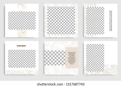 Editable continuous set square abstract marble texture banner template for social media post and cover. Minimalist design background in soft brown satin color. Vector illustration