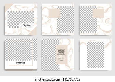 Editable continuous set square abstract marble texture banner template for social media post and cover. Minimalist design background in soft brown satin color. Vector illustration