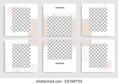 Editable continuous set square abstract marble texture banner template for social media post and cover. Minimalist design background in soft brown satin color. Vector illustration