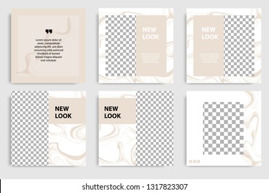 Editable continuous set square abstract marble texture banner template for social media post and cover. Minimalist design background in soft brown satin color. Vector illustration