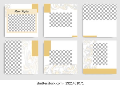 Editable continuous set square abstract marble texture banner template for social media post and cover. Minimalist design background in gold yellow color. Vector illustration