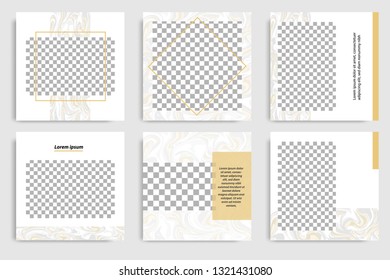 Editable continuous set square abstract marble texture banner template for social media post and cover. Minimalist design background in gold yellow color. Vector illustration