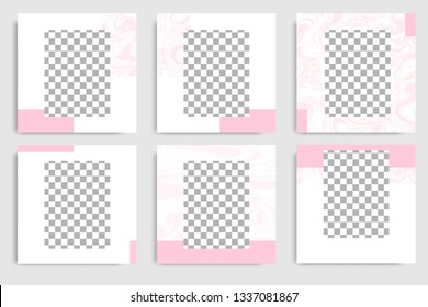 Editable continuous set square abstract marble texture banner template for social media post and cover. Minimalist design background in soft pink color. Vector illustration