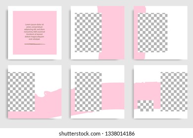 Editable continuous set square abstract brush banner template for social media post and cover. Minimalist design background in soft pink color. Vector illustration