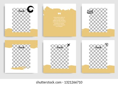 Editable continuous square abstract brush, vintage, grunge banner template for social media post and cover. Minimalist design background in gold yellow color. Vector illustration