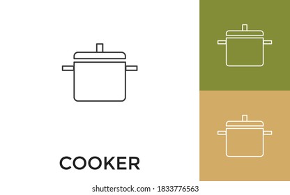 Editable Cooker Thin Line Icon with Title. Useful For Mobile Application, Website, Software and Print Media.
