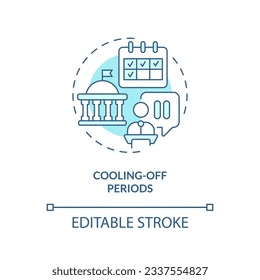 Editable cooling off periods blue icon concept, isolated vector, lobbying government thin line illustration.