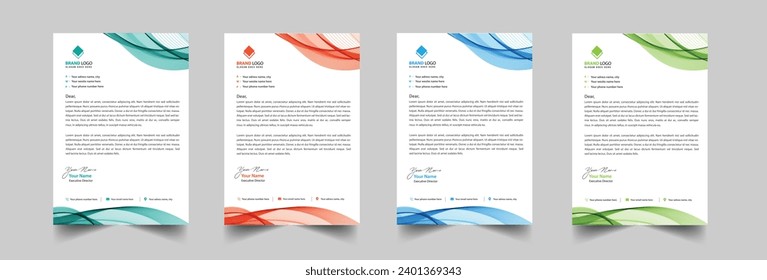 Editable corporate modern letterhead pad design template with blue, green, orange colors. creative modern letterhead design template for your project.