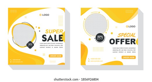 Editable corporate square sale  banner template. Black and yellow background color with stripe line shape. Suitable for social media post and web internet ads. Vector illustration with photo college.