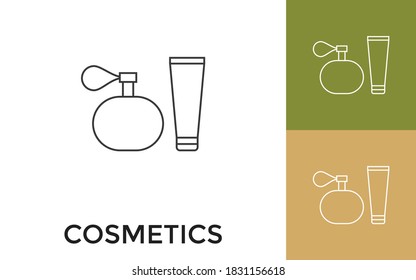 Icono de línea delgada de cosméticos editable con título. Útil para aplicaciones móviles, sitio web, software y medios impresos.