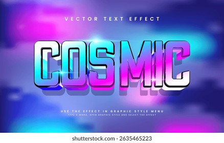 Editable cosmic text effect vector graphic.  Vibrant colors and 3D design.