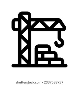 Torre de grúas editable, arquitectura, maquinaria, icono del vector de construcción. Construcción, herramientas, industria. Parte de una familia de iconos grandes. Perfecto para interfaces web y de aplicaciones, presentaciones, infografías, etc
