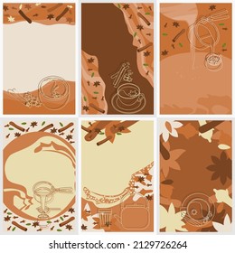 Editable Creative Backgrounds Set With Outline Style Traditional Masala Chai Vector Illustration Icons for Poster Template of Tea House and Indian Culture Related Project