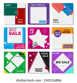 Editable Creative Commercial Banner, Lines Logo Blank. Geometric Full Color Social Networks Template. Special Offers, Big Sale, Total Discounts on Black Friday Template. Bisiness Vector Illustration