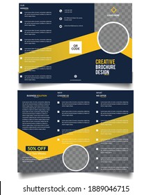 Editable creative concept tri folded flyer or brochure template with geometric vector shapes eps