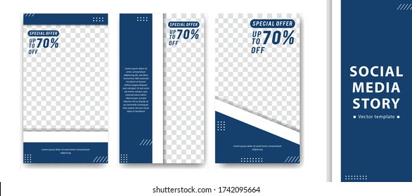 Editable creative social media instagram story design vector template blue white simple trendy style