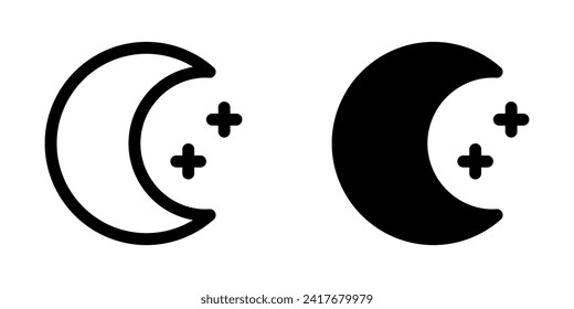 Bearbeitbarer Halbmond und Sterne Vektorsymbol. Teil einer großen Icon-Set-Familie. Perfekt für Web- und App-Schnittstellen, Präsentationen, Infografiken usw.