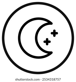 Ícone de vetor lua crescente editável e estrelas. Parte de uma grande família de conjuntos de ícones. Perfeito para interfaces web e app, apresentações, infográficos, etc