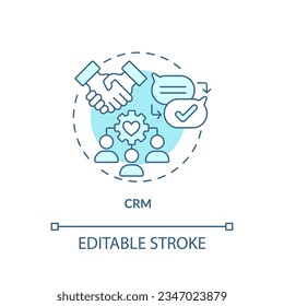 Editable CRM blue icon concept, isolated vector, enterprise resource planning thin line illustration.