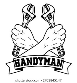 Ilustración vectorial de llave de mano cruzada editable. Vector de llave para el logotipo, etiqueta, emblema, signo, insignia.	