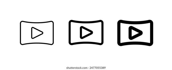 Editable curved wide screen, play video vector icon. Movie, cinema, entertainment. Part of a big icon set family. Perfect for web and app interfaces, presentations, infographics, etc