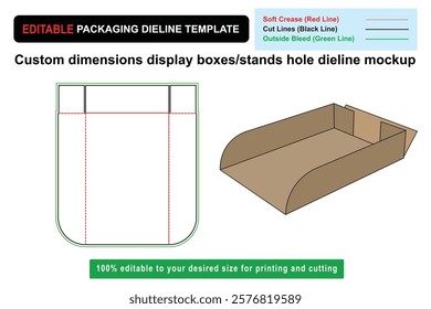 Editable Custom Dimensions Display Stands Hole Dieline Mockup for Versatile Product Promotion, Custom display box, Custom stand mockup, Box layout mockup, dieline template, Custom box dieline