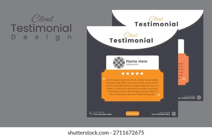 Comentarios Cliente Editable para Redes Sociales. Limpie el diseño de la revisión del cliente con Formas elegantes. Plantilla Testimonial del Cliente.