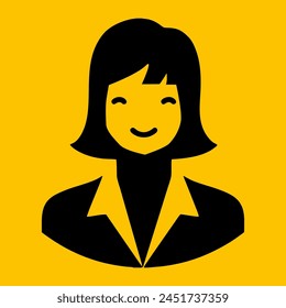 Editable customer service woman icon on yellow background