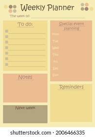 editable cute beige weekly planner vector stock for the personal organizer, planner, notes, or journal