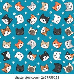 editable cute cat seamless. pattern