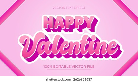Editable Cute Pink Text Effect Happy Valentines Day Template