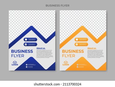 Editable dark blue and orange color business flyer template layout design. Use for business brochure, business flyer, booklet.