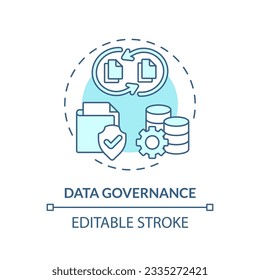 Editable data governance concept blue thin line icon, isolated vector representing data democratization.